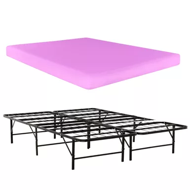 image of UltraBase Full Metal Bed Frame with Doze 6 in. Pink Memory Foam Mattress with sku:65424-primo