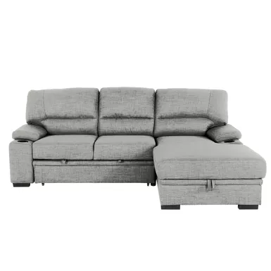 image of Gallo 93 in. Grey 2-Piece Right Facing L Shaped Sleeper Sofa with Storage & Cupholder with sku:58941-primo