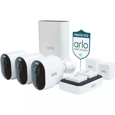 image of Arlo - Ultra 2 Spotlight 3-Camera Security Bundle Indoor/Outdoor Wireless 4K Security System - White with sku:bb21721689-bestbuy