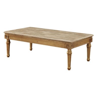 ACME Daesha Coffee Table, Natural Marble Top & Antique Gold