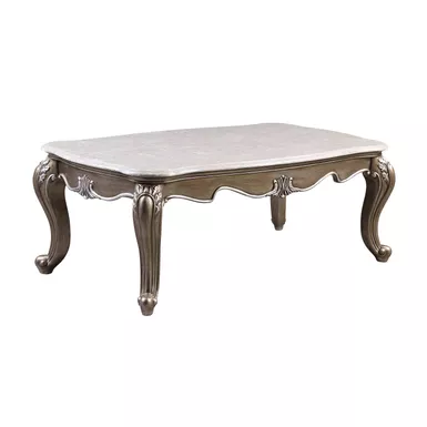 ACME Elozzol Coffee Table, Natural Marble Top & Antique Bronze Finish