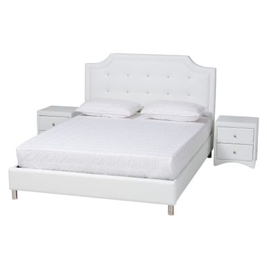 image of Carlotta Contemporary & Glam styled 3-Piece Bedroom Set with White Faux Leather Upholstered bed - Queen with sku:rtkdp3odkjasfiq2ghg0fwstd8mu7mbs-mod-ovr