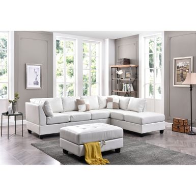 image of Malone L-shaped Reversible Faux Leather Sectional Sofa - White with sku:kcvegteoxfhfyzdw5iuvwastd8mu7mbs-overstock