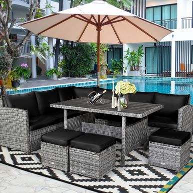 image of Costway 7 PCS Patio Rattan Dining Set Sectional Sofa Couch Ottoman - Black with sku:wkc37lfw7y92nt07fgy29astd8mu7mbs-cos-ovr