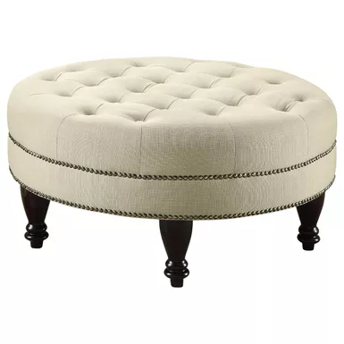 Elchin Round Upholstered Tufted Ottoman Oatmeal