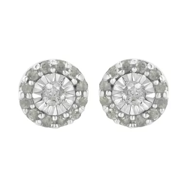 .925 Sterling Silver 1/2 cttw Miracle-Set Round Diamond Halo Stud Earrings (I-J, I3)