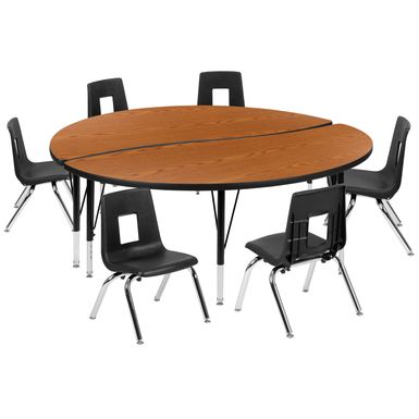 image of 60" Circle Wave Flexible Activity Table Set with 14" Student Stack Chairs - Oak with sku:nuoirdnbnj0bczyasbnoegstd8mu7mbs-overstock
