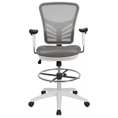 Alamont Home - Tyler Contemporary Mesh Drafting Stool - Light Gray Mesh/White Frame