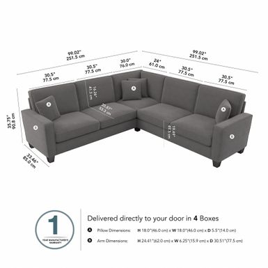 Stockton 98W L Shaped Sectional Couch by Bush Furniture - Turkish Blue