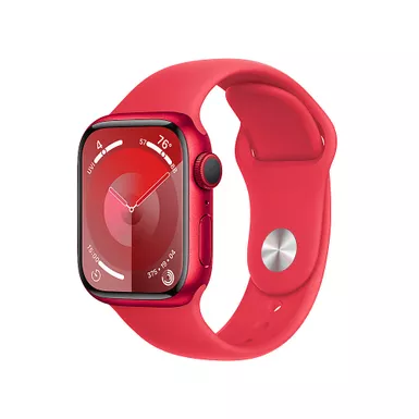 image of Apple Watch Series 9 GPS 45mm (PRODUCT)RED Aluminum Case with (PRODUCT)RED Sport Band - M/L with sku:mrxk3ll/a-streamline