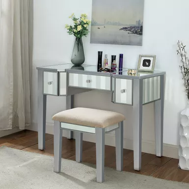 Transitional Wood Flip-Top 3-Piece Vanity Set in Silver