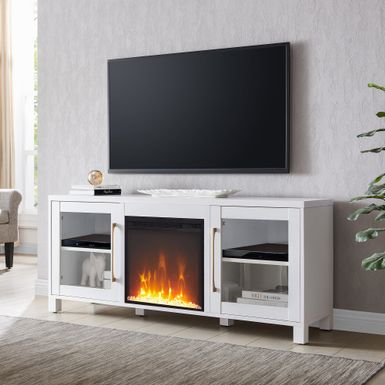image of Quincy TV Stand with Crystal Fireplace Insert - White with sku:tleuc9zpnxppxyvgityrywstd8mu7mbs--ovr