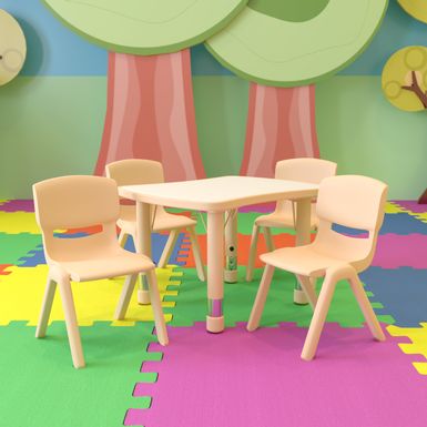 image of 21.875"W x 26.625"L Rectangle Plastic Activity Table Set with 4 Chairs - Natural with sku:pzubxmyedjcwavuixnxbfwstd8mu7mbs-overstock
