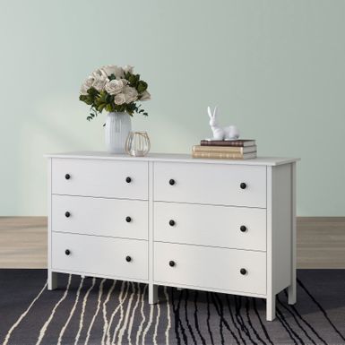 image of DH BASIC Transitional 53-inch Wide 6-Drawer Neutral Youth Dresser by Denhour - White with sku:rbxmnl6asi240m8pceotqastd8mu7mbs-overstock