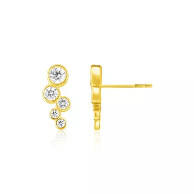 14k Yellow Gold Climber Post Earrings with Circles and Cubic Zirconias