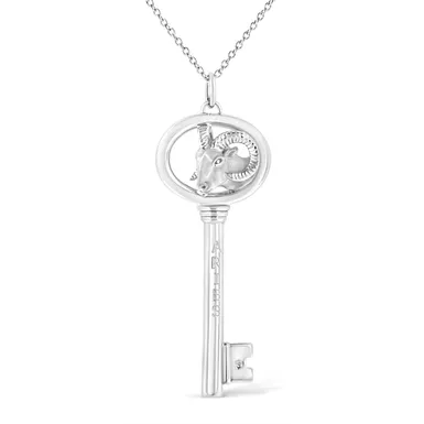 .925 Sterling Silver Diamond Accent Aries Zodiac Key 18" Pendant Necklace (K-L Color, I1-I2 Clarity)