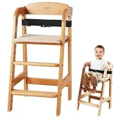 image of VEVOR Wooden High Chair for Babies & Toddlers, Convertible Adjustable Feeding Chair, Eat & Grow High Chair with Seat Cushion, Portable Baby Dining Booster Seat, Beech Wood Toddler Chair, Natural with sku:b0cnrjfmn8-amazon