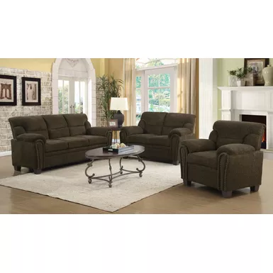 image of Clemintine Upholstered Loveseat with Nailhead Trim Brown with sku:506572-coaster