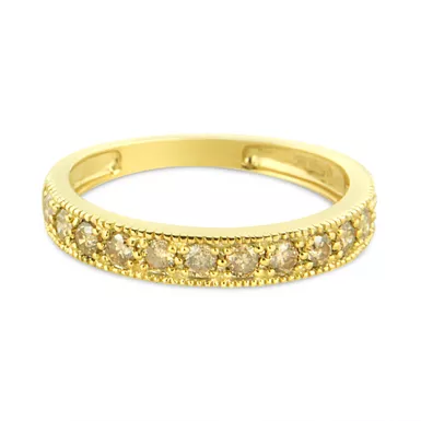 image of 10K Yellow Gold Plated .925 Sterling Silver 1/2 Cttw Diamond 13 Stone Beaded Milgrain Band Ring (K-L Color, I1-I2 Clarity) - Choice of size with sku:019354r800-luxcom