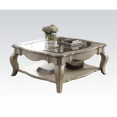 ACME Chelmsford Coffee Table, Antique Taupe & Clear Glass