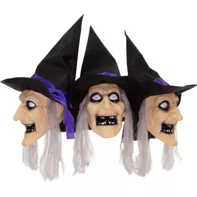 3-Piece Witch Lawn Stakes with Flashing Eyes and Spooky Sounds, Outdoor Halloween Decoration, Battery Operated