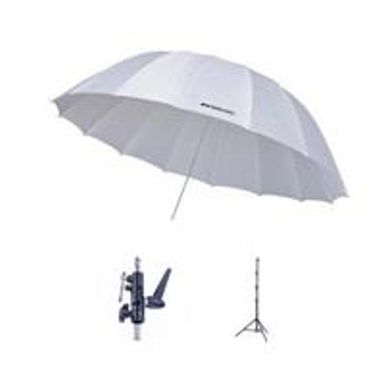 image of Westcott 4632 7-Foot White Diffusion Parabolic Umbrella BUNDLE with Umbrella Bracket / Adjutsable Flash Mount - 8.5' Black Lightstand with sku:weuwhdp7k-adorama