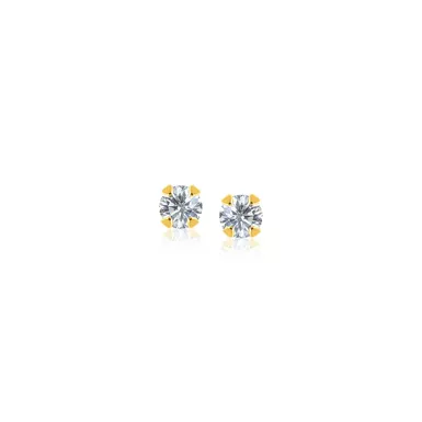 14k Yellow Gold Stud Earrings with Faceted White Cubic Zirconia