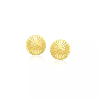 14k Yellow Gold Textured Flat Style Stud Earrings