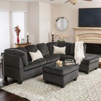 image of Canterbury 3-piece Fabric Sectional Sofa Set by Christopher Knight Home - Charcoal with sku:foicxr45j8tzzo9vgv5rhwstd8mu7mbs-chr-ovr