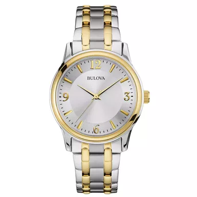 Bulova - Men's Corporate Collection Gold & Silver-Tone Stainless Steel Watch Silver Dial