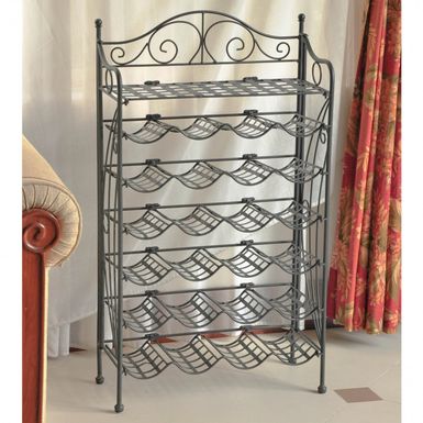 image of International Caravan Iron 24-bottle Wine Rack with Shelf - Pewter with sku:ajuopbyypxhinf8agetdyastd8mu7mbs-overstock