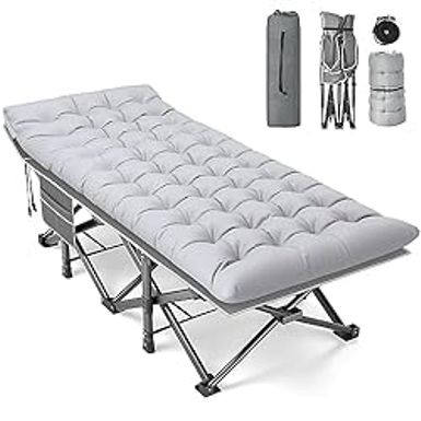image of Slendor XXL Folding Camping Cot for Adults,79" L x 32" W x 19" H Camp Cot, Oversized Sleeping Cot with Mattress, Carry Bag, Strapping, Cot Bed for Tent, Office Support 500lbs, Gray Cot w/Gray Pad with sku:b0c3vpx15z-amazon