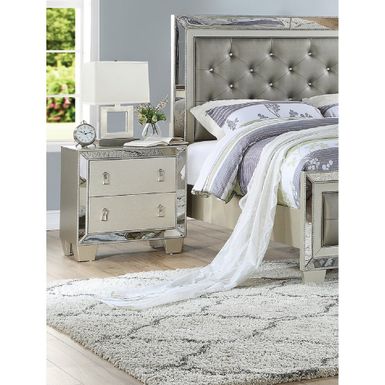 image of Contemporary 2 Drawers Nightstand In Silver - Silver - 2-drawer with sku:r5ntgsc94wm32xmc03frvastd8mu7mbs-overstock