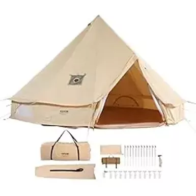 image of VEVOR Canvas Bell Tent, 4 Seasons Yurt Tent, Canvas Tent for Camping with Stove Jack, Breathable Tent Holds up to 4-10 People, Family Camping Outdoor Hunting Party with sku:b0cwnkxqsd-amazon
