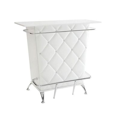 image of Leatherette and Metal Bar Table in Chrome Finish - White with sku:3ln6sco6yyiaat6yuni-sastd8mu7mbs-overstock
