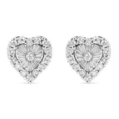 image of .925 Sterling Silver 1/3 Cttw Miracle Set Round-Cut Diamond Heart Stud Earring (I-J Color, I2-I3 Clarity) with sku:70-5606wdm-luxcom