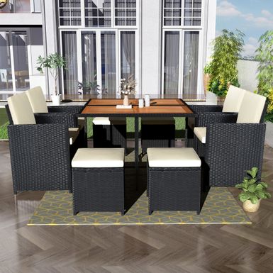 Rent to own Nestfair 9-Piece Wicker Outdoor Dining Set with Beige