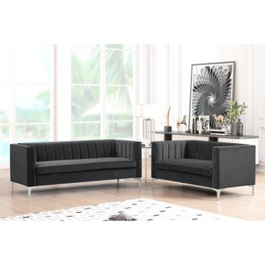 image of Morden Fort Modern 2 Pieces of Loveseat and Sofa Couch Set with Dutch Velvet Grey, Iron Legs - Black with sku:vqmoegnf3lgnfqr2x4-xzqstd8mu7mbs-mor-ovr