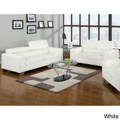 image of Furniture of America Mazri 2-Piece Bonded Leather Sofa and Loveseat Set - White with sku:safmb8nywcnlhiqqgurmhgstd8mu7mbs-fur-ovr