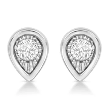 .925 Sterling Silver 1/10 Cttw Miracle-Set Diamond Pear Shape Stud Earrings (I-J Color, I2-I3 Clarity)