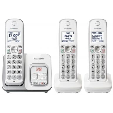 image of Panasonic White Cordless Phone System Tgd633w With 3 Handsets with sku:kxtgd633w-abt