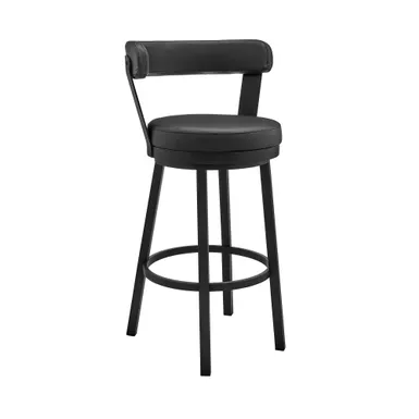 image of Kobe 26" Counter Height Swivel Bar Stool in Black Finish and Black Faux Leather with sku:hj1s9rrpfgnzsgnhkdawkgstd8mu7mbs-overstock