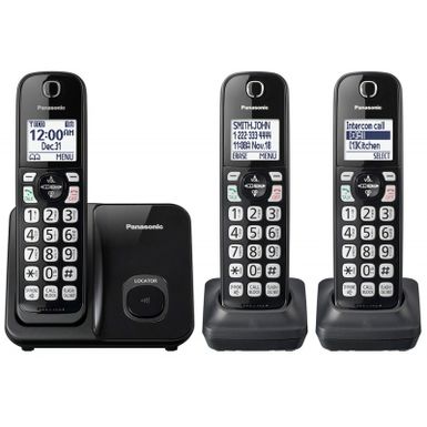 Panasonic Black Cordless Phone System Tgd613b With 3 Handsets
