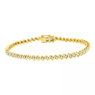 10K Yellow Gold Plated .925 Sterling Silver 1/2 Cttw 2-Prong Set Diamond S Link Tennis Bracelet (I-J Color, I3 Clarity)- 7.25"