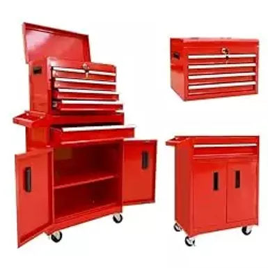 Torin 5-Drawer Rolling Tool Chest: Metal Tool Box with Wheels, Removable Top Tool Box, Liner, Adjustable Shelf and Locking Mechanism for Garage Workshop