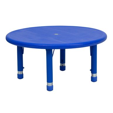 image of 33" Round Plastic Height Adjustable Activity Table - School Table for 4 - Blue with sku:djkgctuvtn0v9h0lx1hkgwstd8mu7mbs-overstock