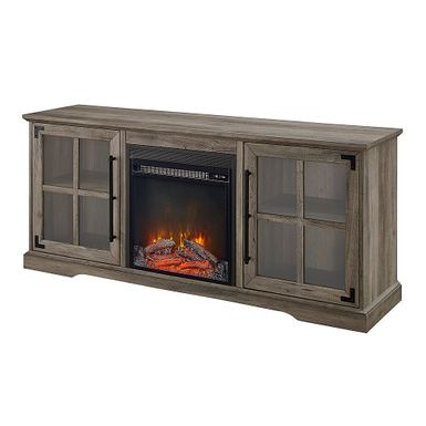 image of Walker Edison - Farmhouse Glass Door Long Handle Fireplace TV Stand for Most TVs up to 65" - Grey Wash with sku:bb21471460-6397480-bestbuy-walkeredison