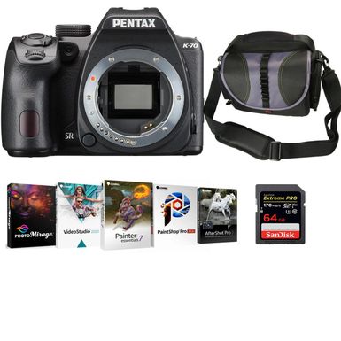 image of Pentax K-70 DSLR Body, Black Bundle with Corel PC Photo Editing Software, Bag, 64GB SD Card with sku:ipxk70d-adorama