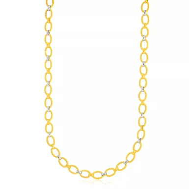 14k Two Tone Gold Multi Textured Oval Link Fancy Necklace (18 Inch)