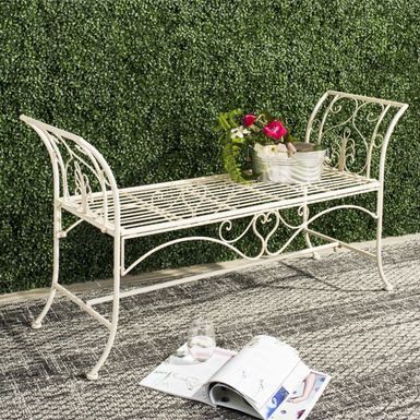 image of Safavieh Outdoor Living Adina White Wrought Iron Garden Bench (51-Inches) - PAT5016A with sku:s4arebez9ejpen4ngfkn7wstd8mu7mbs-saf-ovr